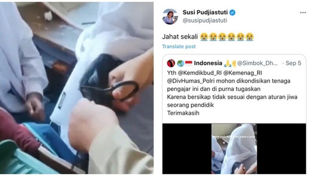 Viral Guru Potong Rambut Panjang Siswa Berhijab, Susi Pudjiastuti Ikut Komentar