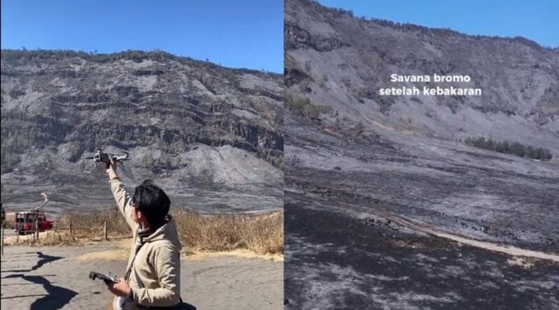 6 Potret Savana Bromo Dilihat dari Drone Usai Kebakaran, Tampak Hangus