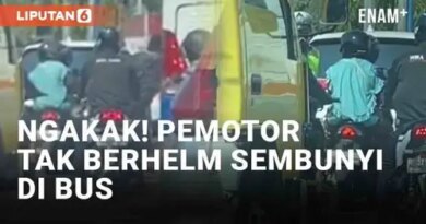 VIDEO: Ngakak! Pemotor Tak Berhelm Sembunyi di Bus Saat Hendak Ditilang, Polisi Bingung Mencari