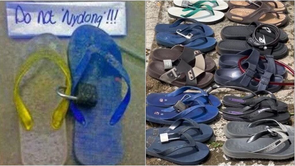 6 foto sandal jepit yang terpasang gembok anti maling, bikin geleng-geleng kepala