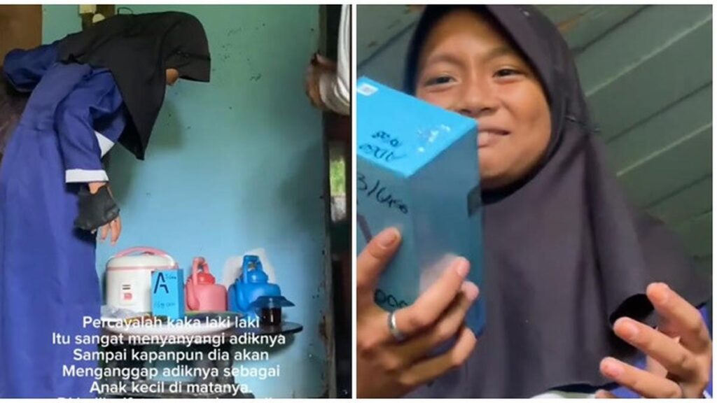 Momen bahagia saat adik mendapat hadiah dari kakaknya, dia kaget dan tak menyangka