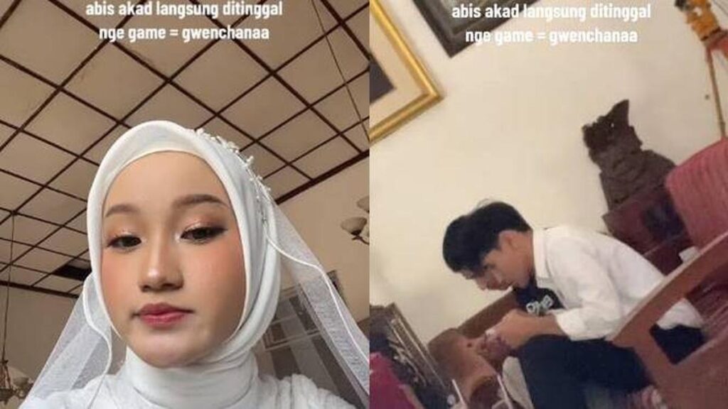 Viralnya ekspresi pengantin wanita yang ditinggal bermain game usai akad menuai banyak perhatian