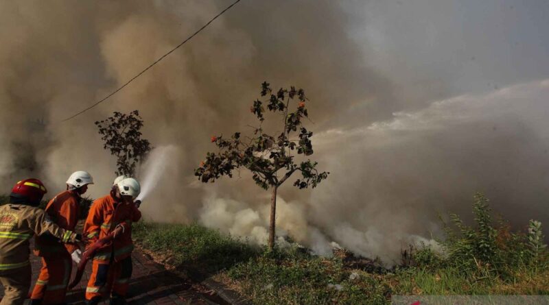 Upaya pemadaman kebakaran lahan di Surabaya