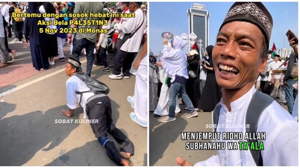 Viral Disabilitas Ikut Aksi Bela Palestina, Semangat Meski Merangkak