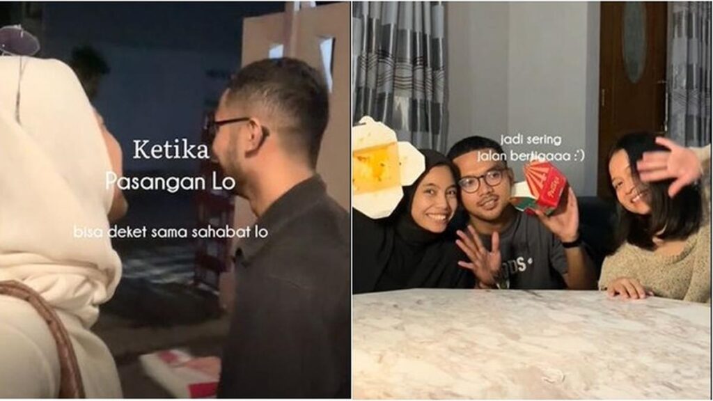 Wanita ini berbagi momen bersama pacar dan temannya, selalu bersama mereka bertiga dimanapun