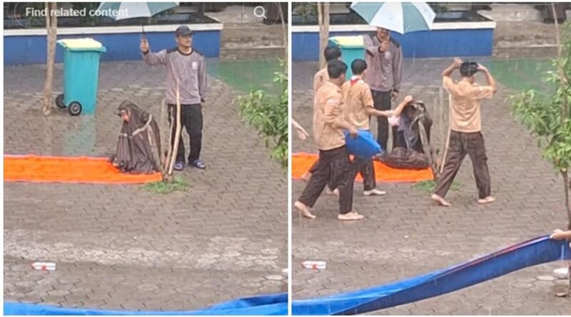 Rela kehujanan, aksi mulia satpam yang melindungi guru saat salat di lapangan ini viral