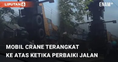 VIDEO: Viral Mobil Crane Terangkat Ke Atas Ketika Perbaiki Jalan di Cibinong
