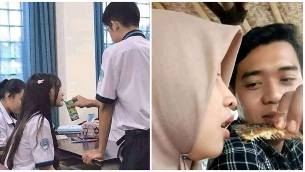 6 Foto Lucu Makan dan Disuapi Pacar, Apapun Makanannya Tetap Enak