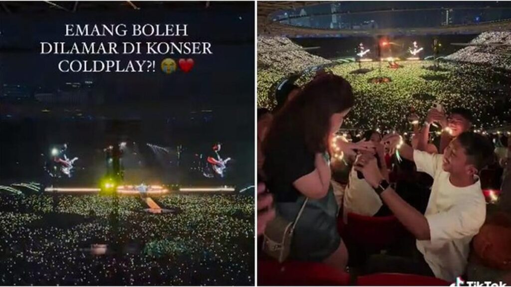 Momen seorang wanita dilamar kekasihnya saat konser Coldplay di GBK menjadi viral, romantis banget