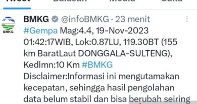 Gempa M 4,4 guncang Donggala, Sulawesi Tengah