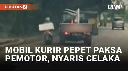 VIDEO: Viral Aksi Ugal-Ugalan Sopir Mobil Kurir Pepet Paksa Pemotor, Nyaris Buat Celaka