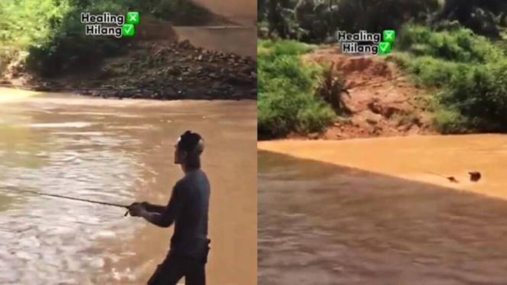 Viral, Aksi Aneh Orang Mancing di Sungai Ini Bikin Netizen Panik