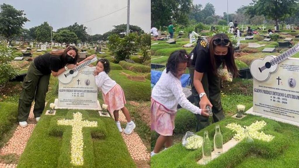 Jelang Tahun Baru, Inilah 7 Momen Mutia Ayu dan Gewa Berziarah ke Makam Glenn Fredly