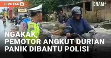 VIDEO: Ngakak, Pemotor Angkut Durian Panik Saat Dibantu Polisi