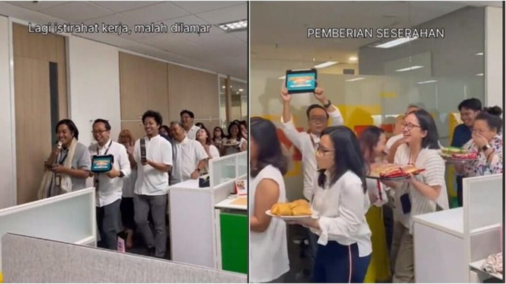 Momen lamaran dadakan di kantor menggunakan lomba pantun ala Betawi ini viral, seru banget