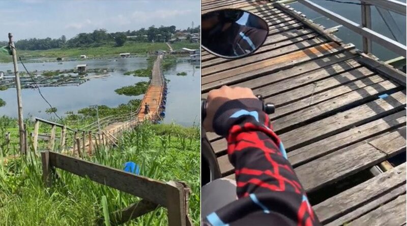 Momen Istri Panik Melewati Jembatan Kayu Saat Naik Motor, Bikin Jantung 'Berolahraga'