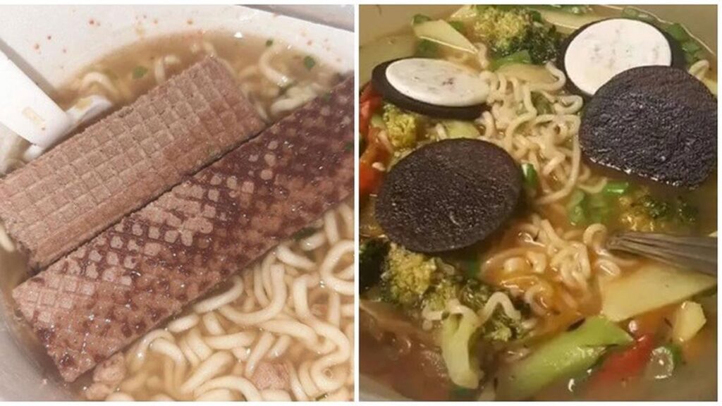 6 Potret Aneh Mie Kuah Pakai Topping Wafer dan Biskuit, Disebut Sekte Baru