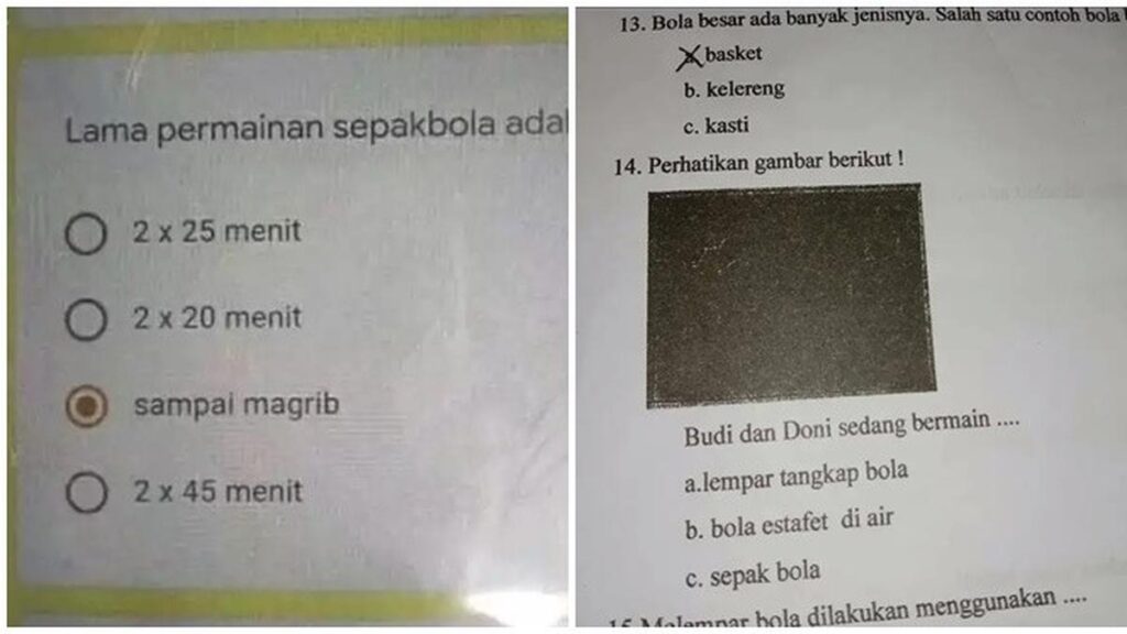 6 soal ulangan tentang sepak bola ini membuat siswa menepuk kening dan berpikir keras