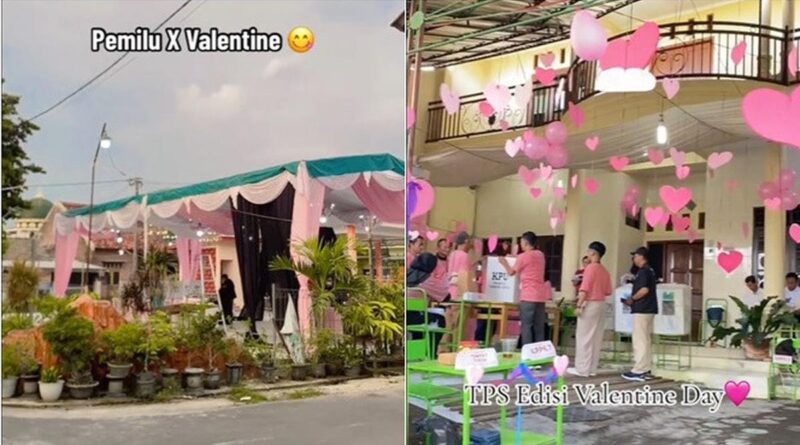 6 Potret TPS Bertema Valentine di Pemilu 2024, Penuh Warna Pink dan Hiasan Hati