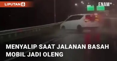 VIDEO: Menyalip Saat Jalanan Basah, Mobil Oleng dan Hampir Terguling