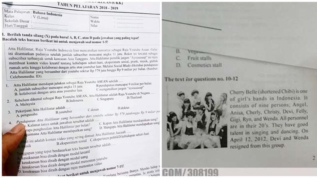 6 soal tes yang menggunakan nama artis Indonesia ini membuat siswa salah fokus