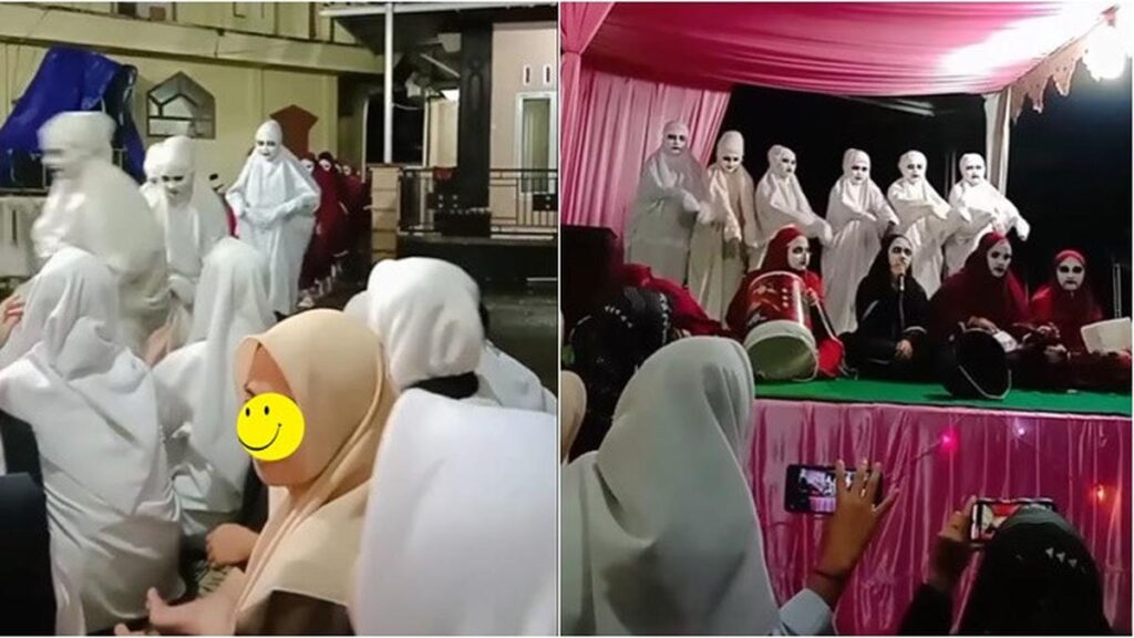 Setelah Viralnya Mukena Motif Harimau, Kini Anak-anak Pondok Kompak Pakai Mukena Riasan Hantu