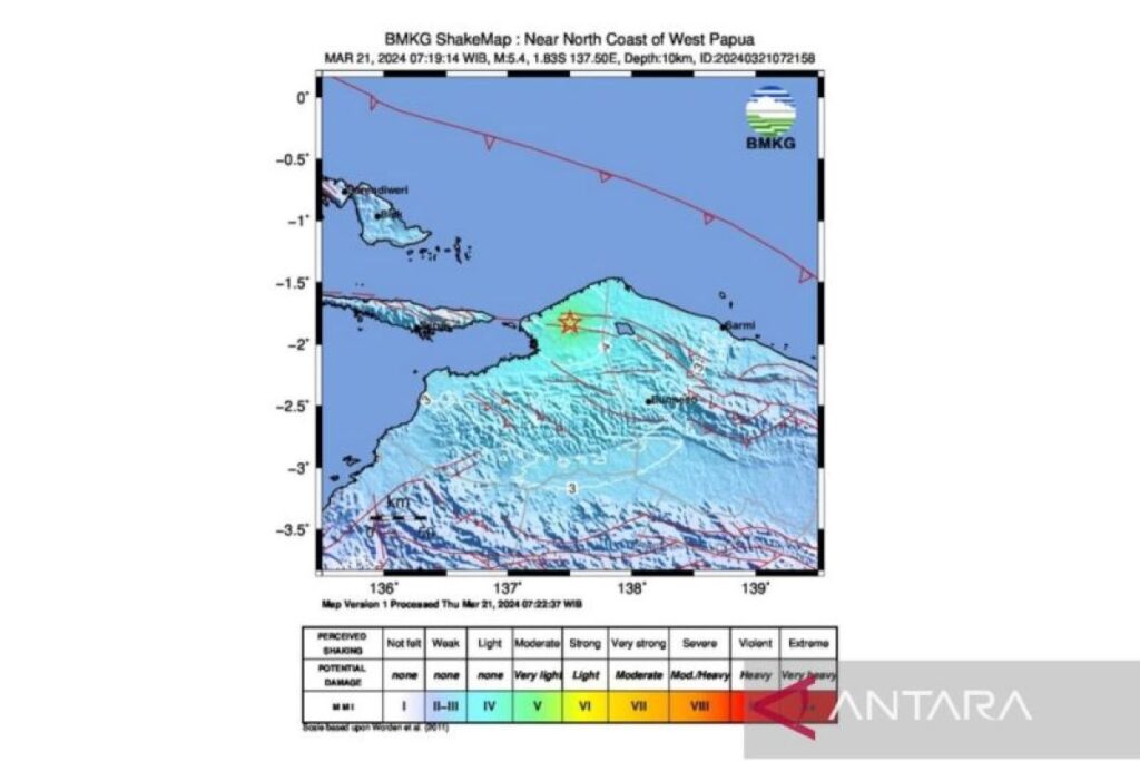 Gempa magnitudo 5,4 terjadi di Memberamo Raya Papua