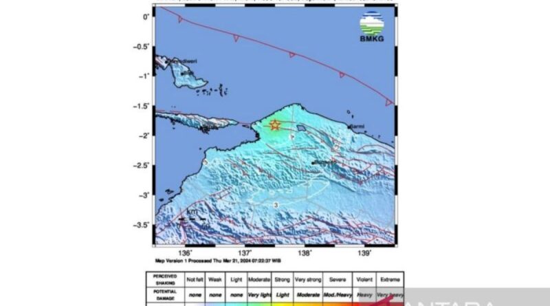Gempa magnitudo 5,4 terjadi di Memberamo Raya Papua
